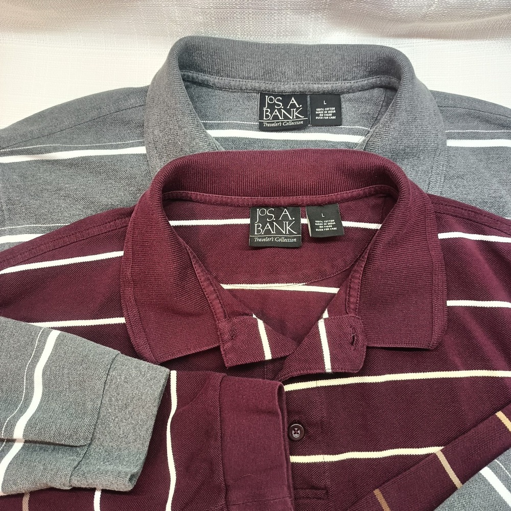 Lot Of 2 Jos A Bank Polo Shirt Mens L Travelers Golf Long Sleeve Cotton Casual